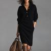 Women's Long Loose Knee Length Sweater Dress Sweater Dress Loose Long Knitted Knee Length Solid Color Dress