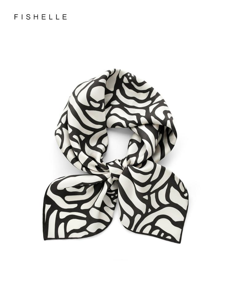 Elegant Black White Camellia Flower Printed Natural Silk Twill Scarf Women's Spring Autumn Square Scarfs Real Silk Handkerchief