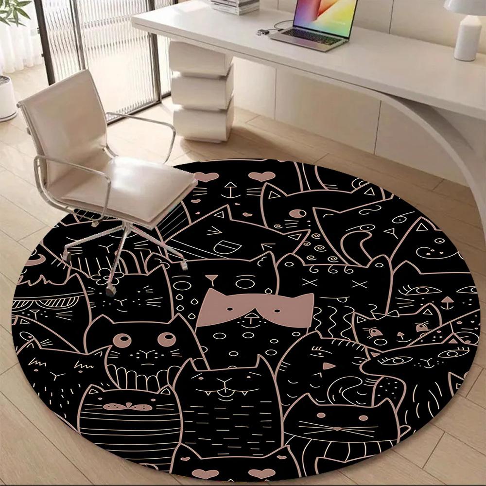 1pc Cat Pattern Office Round Area Rug, Under Office Chairs Bedroom Living Room Home Decor, Room Deco