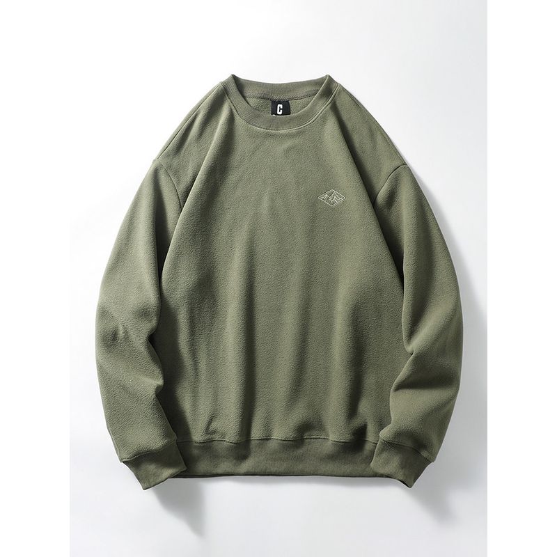 American Retro Double-Sided Fleece Sweater Men's Fall and Winter Embroidered Fashion Brand round-Neck Non-Hoodie Export Men's Fleece Jacket