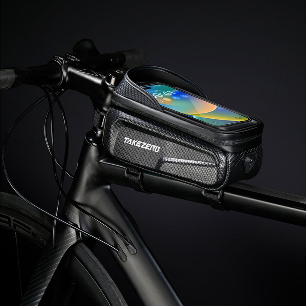 Bike Top Tube Bag with EVA Hard Shell Waterproof Front Frame Mount with Clear Window for Phone Storage Compatible with Most Bicycle Models