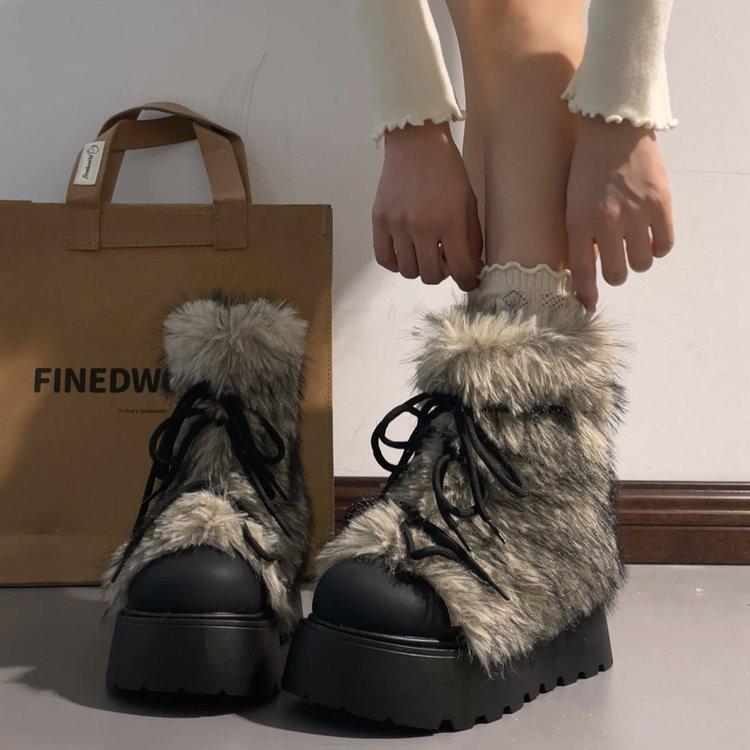 Small thick-soled fluffy snow boots new autumn and winter thickened fluffy boots short boots warm cotton shoes 35