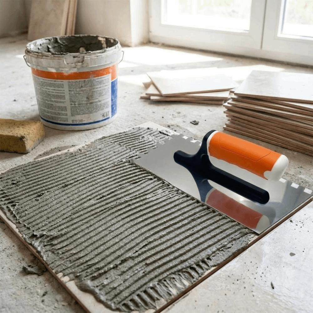 Orange Grip Cement Trowel Stainless Steel Blade Sturdy Build Notched Float Serrated Notched Comfortable Grip Construction Trowel 20cm-20cm