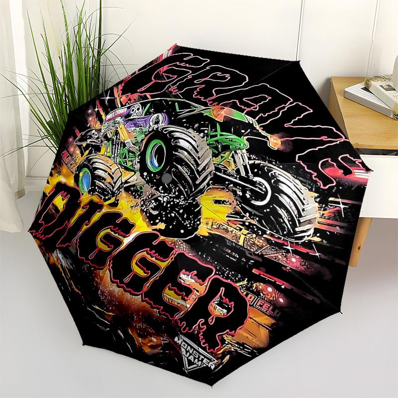 

Monster Truck Themed Travel Umbrella 8 Ribs Automatic Opening and Closing,Portable Folding Design,Compact and Stylish Umbrella Suitable fo