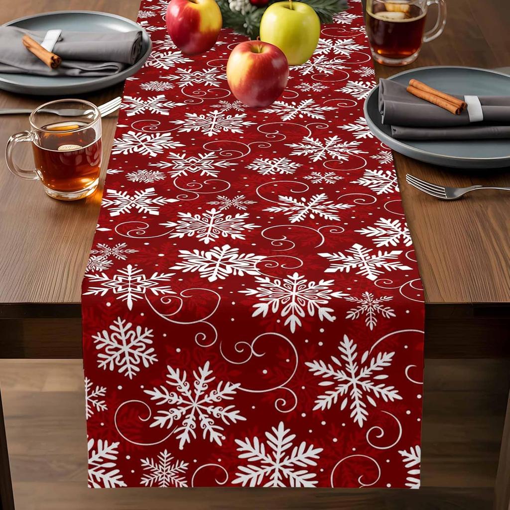Frohe Weihnachten Schneeflocken Leinen Tischläufer Feiertags Party Deko Winter Weihnachten Küche Esstisch Läufer Weihnachtsdekoration