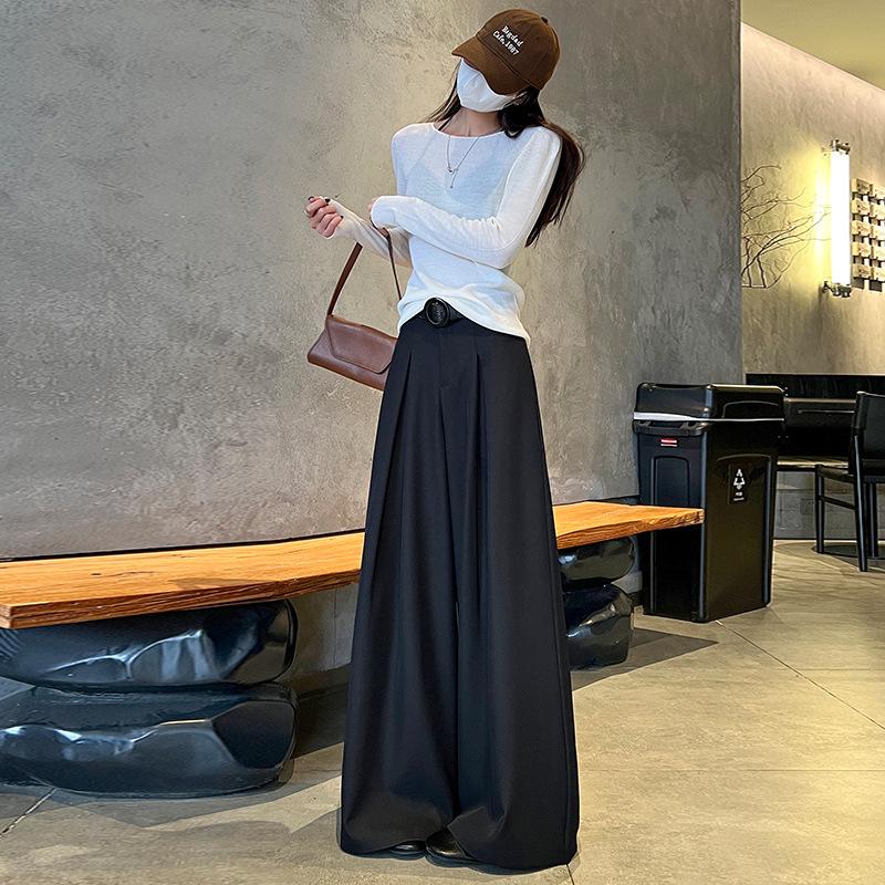 Women's Gray High-Waisted Wide-Leg Pants - Slimming, Loose, Floor-Length Style for Spring 2026