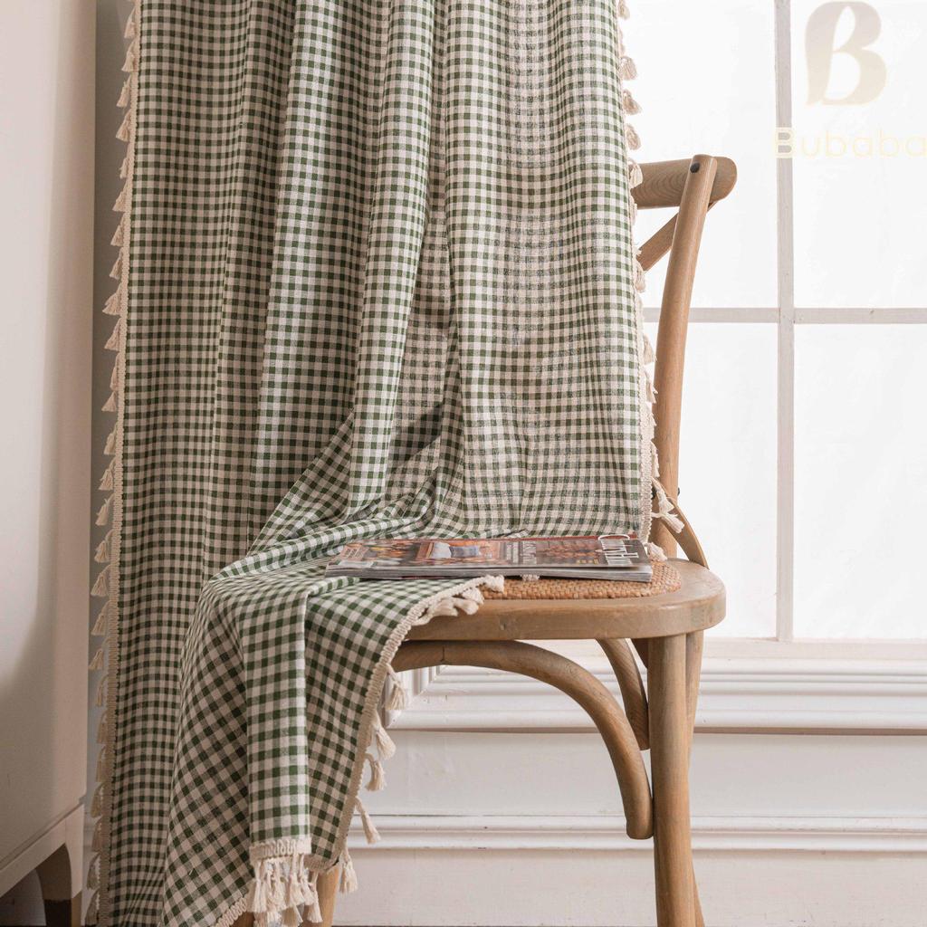 Bu Baba Orange Plaid Tassel Curtains - Semi-Shading, Decorative for Living Room, Bedroom, Kitchen, Balcony