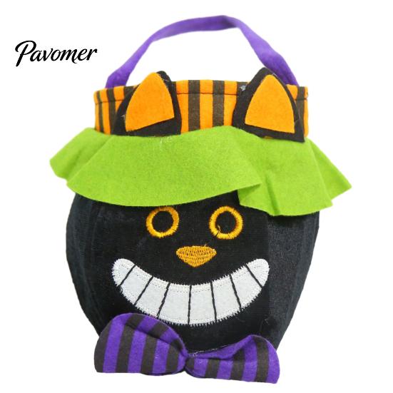 Halloween Costume Accessories Candy Bags for Kids, Trick or Treat Handbag with Handle, Spooky Durable Carrying Witch Ghost Black Cat Pumpkin