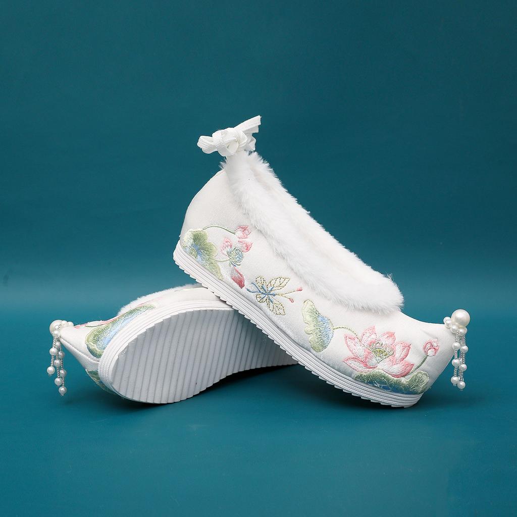 Embroidered Shoes Ancient Style with Hanfu Ancient Style Shoes Han Element Inner Height Increase 3.5cm