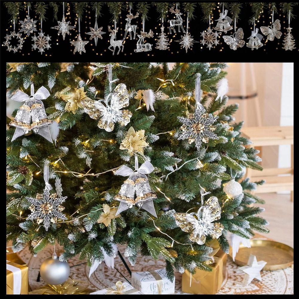 3Pcs Acrylic Christmas Ornament Set DIY Shiny Christmas Tree Decorations Three-Dimensional Acrylic Pendants