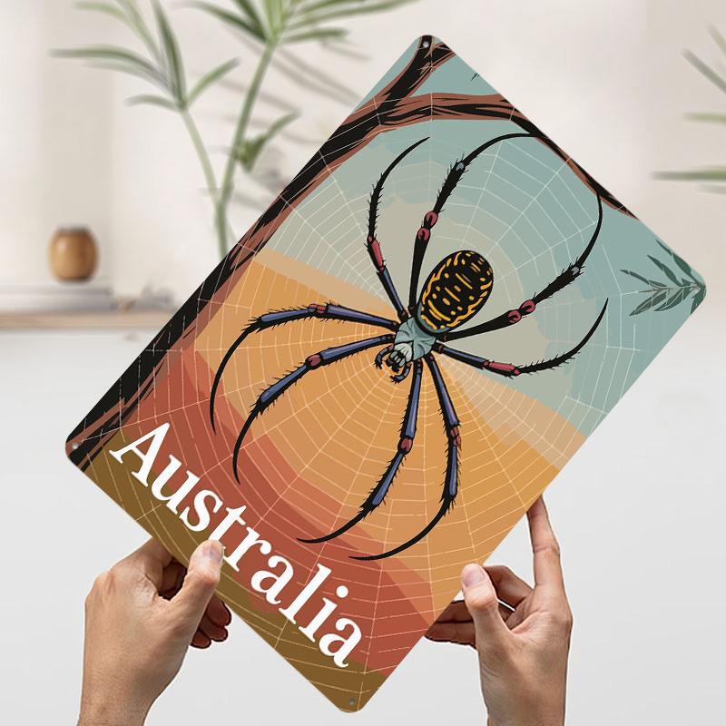 

Australia Spider Web Travel Tinplate Poster Customized Wall Art Vintage Retro Metal Signs for Decoration At Home Wand Deko Decor 20x30cm（7.8x11.8inch）