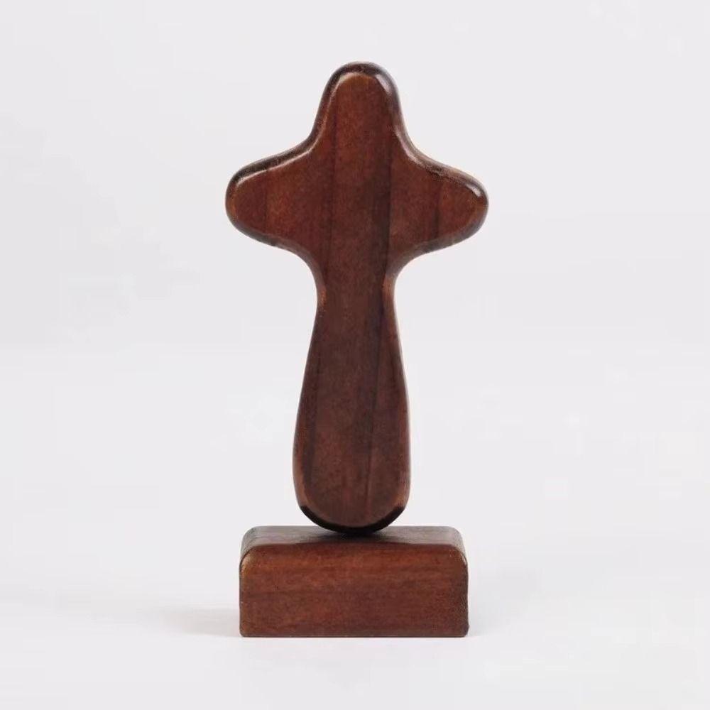 Wood Material Wood Cross Statue Handicraft Design Desktop Cross Ornament Office Desktop