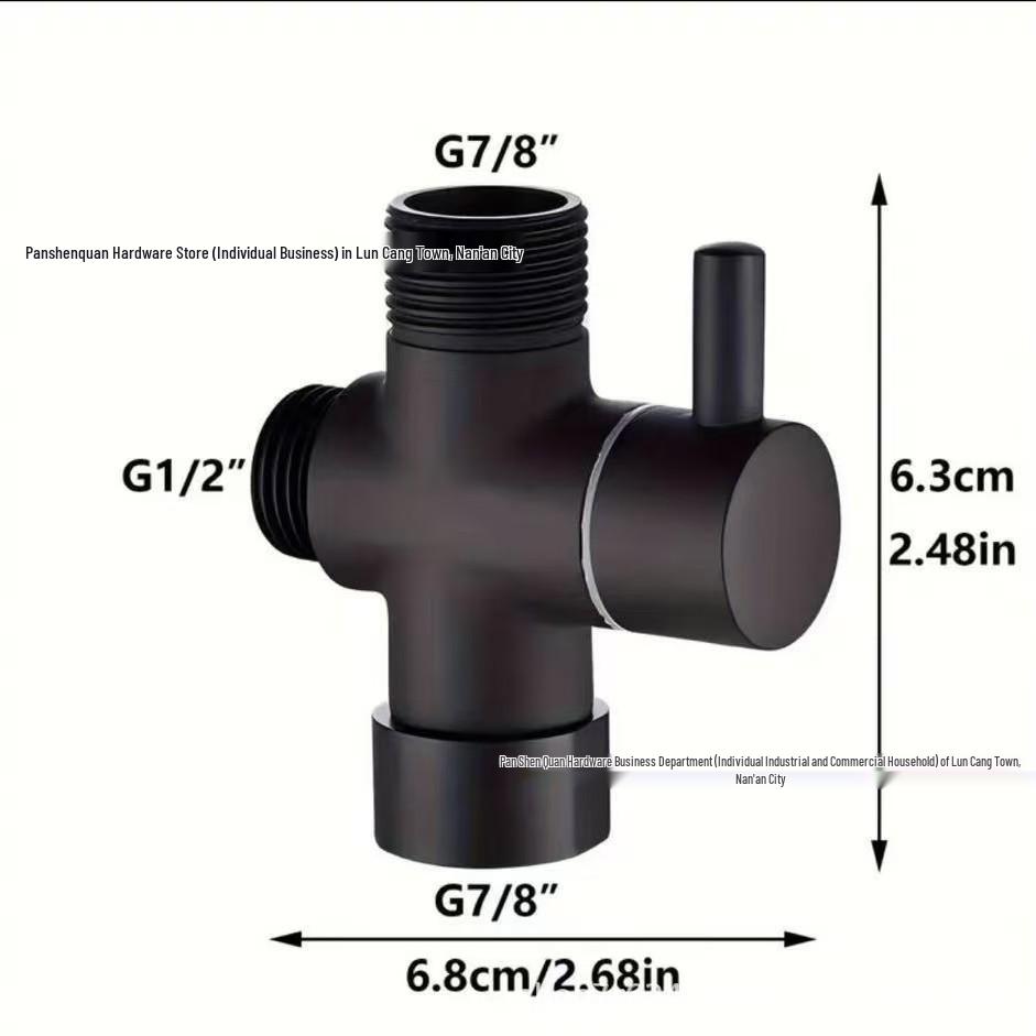 Black All-Copper Quick-Open Three-Way Water Splitter Valve for Showers