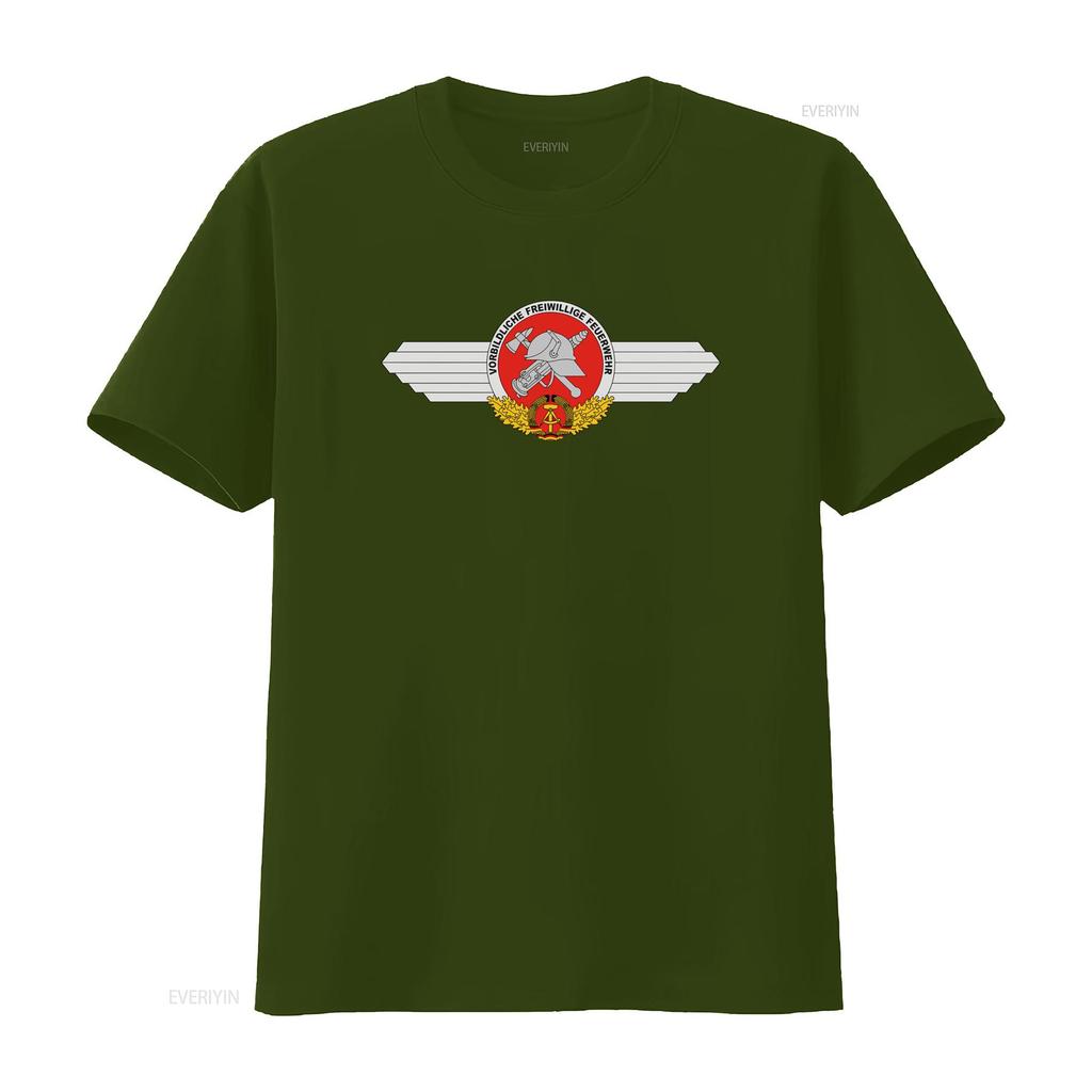 Vintage Fire Brigade GDR FFW Model Live Volunteer Coat of Arms Logo Badge T Shirt 34085 vintage Washed Comfortable