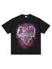 Washed Retro High Street Thorns Small Heavy Vintage Printed Short-Sleeved T-Shirt Retro Neckline Love Bottoming Shirt Cotton