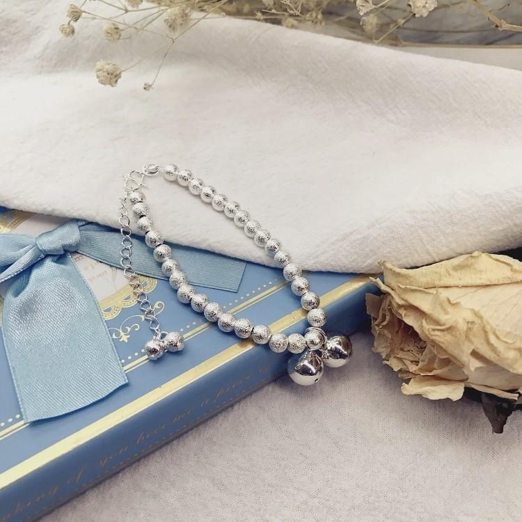 

Korean version of fashionable silver bell bracelet female sweet versatile light bead matte palace bell bracelet hollow ball anklet jewelry