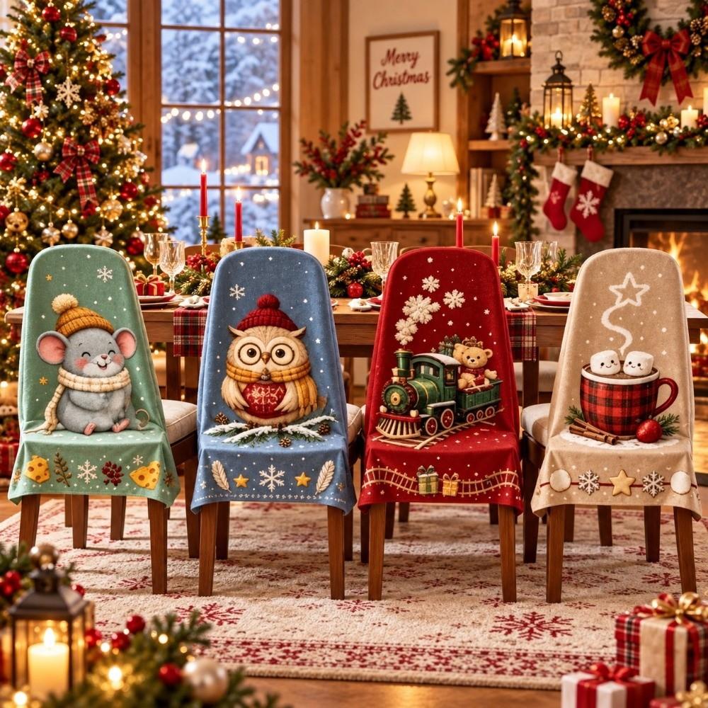 4 pcs Dustproof Chair Protective Sleeves Dwarf Santa Chair Dust Cover New Year Party Decor