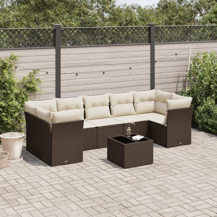VidaXL Salon de Jardin avec Coussins 8 pcs, Canapés avec Pieds Réglables, Ensemble de Meubles d'Extérieur Patio Terrasse, 3249132