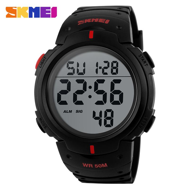 Skmei Herresportsklokker Utendørs digitalklokke LED-bakgrunnsbelysning Big Dial Running Chrono vanntette armbåndsur