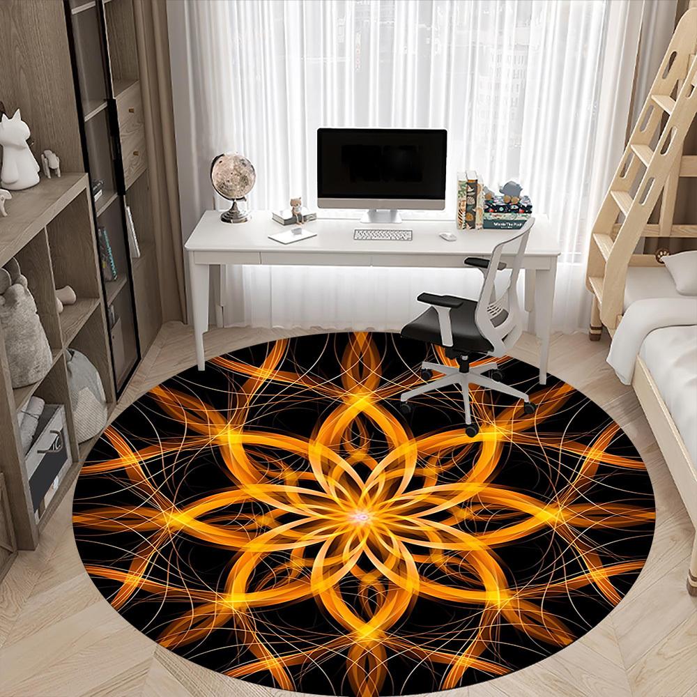 1PCFloral Mandala Office Round Area Rug,  Mat Suitable For Office, Under Office Chairs Bedroom Living Room Home Decor, Room Deco