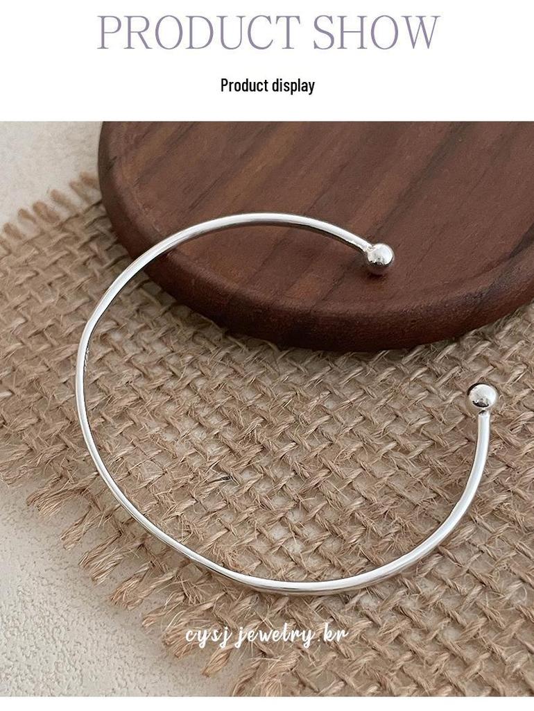 Cui Yan S925 Sterling Silver Open Round Bead Bracelet Ring for Women - Korean Style, High-End, Versatile Jewelry
