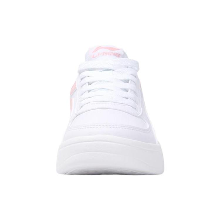 Li Ning Synthetic Leather Low Top Slip Resistant Abrasion Resistant Skateboard Shoes Women's White Pink AGCR470-4