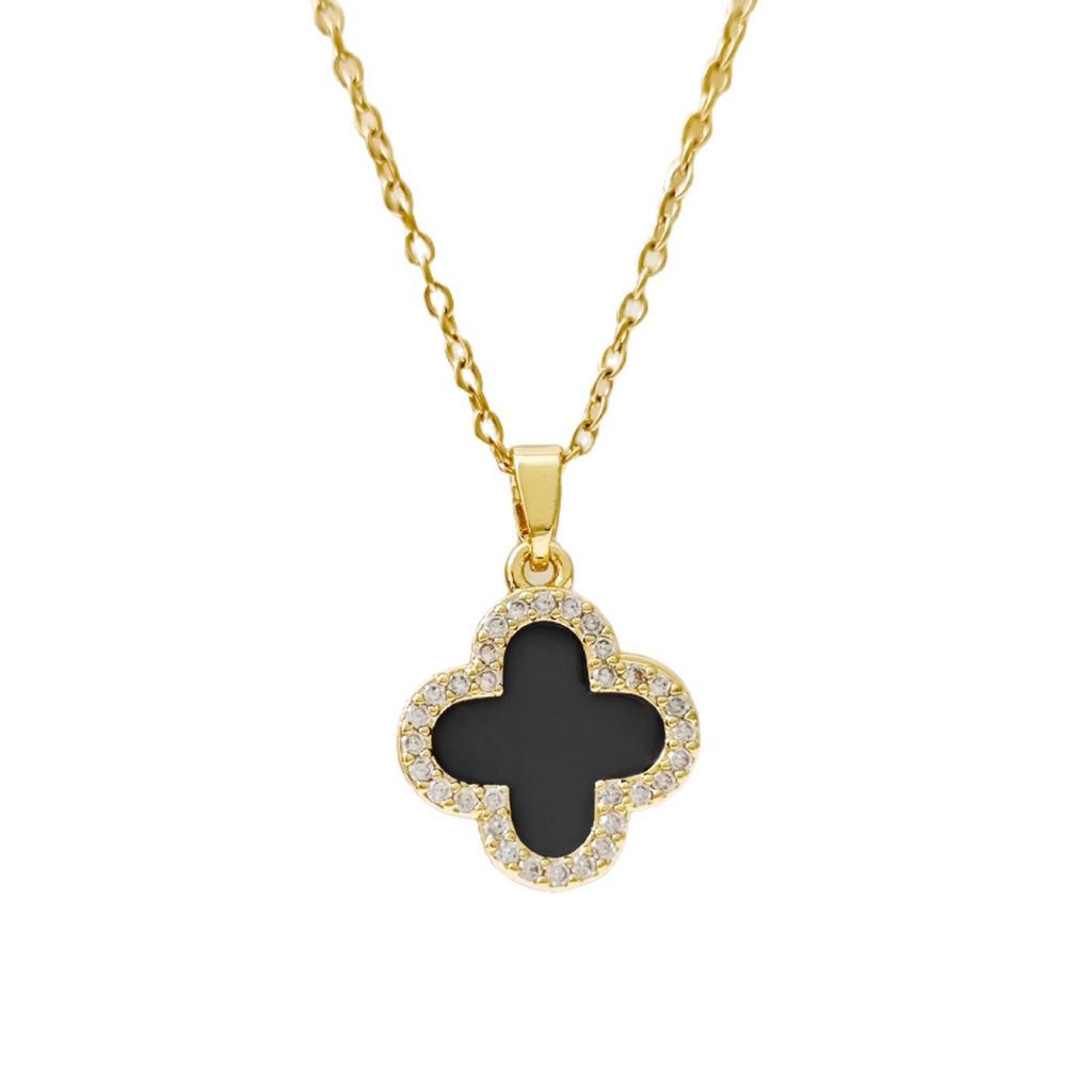Cross Double Layer Four-Leaf Clover Mother-of-Pearl Necklace - Korean Simple Luxury Style Pendant, Trendy Internet Celebrity Hot Item.