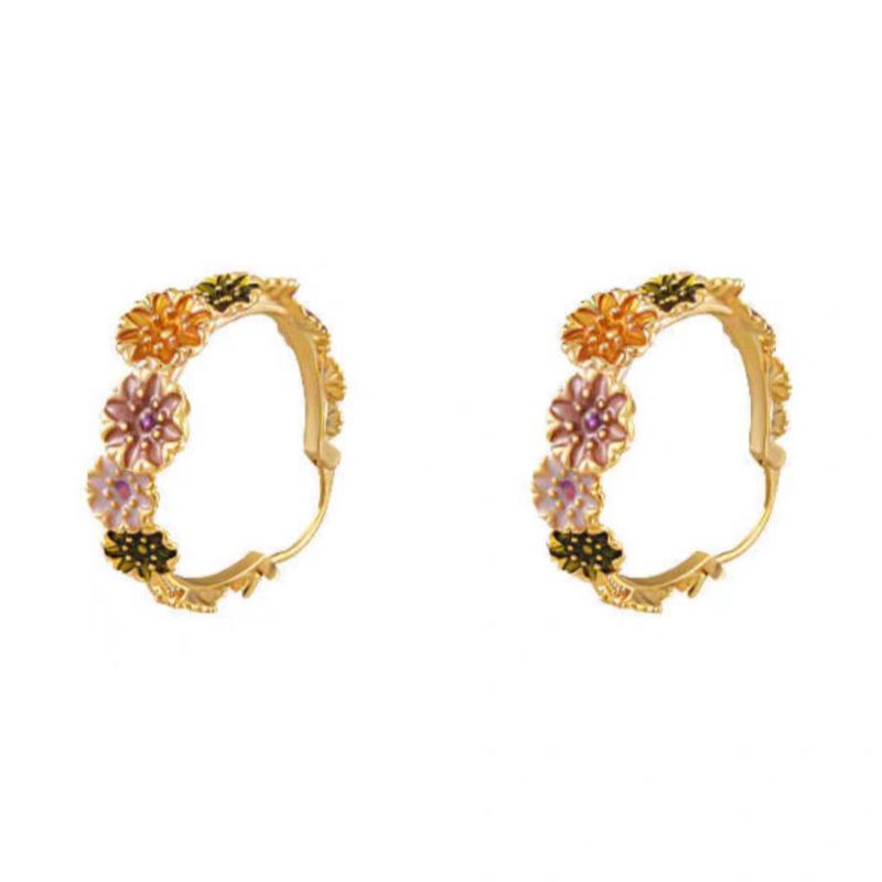 Elegant Multicolor Flower Hoop Earrings - Trendy & Versatile Fashion Accessories