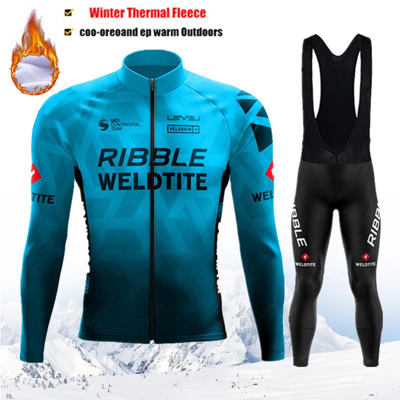 2025 Pro Team Winter Cycling Jerseys Set Yellow Long Sleeve Thermal Fleece Bicycle Clothing Keep Warm Bike Wear Suit Sportswear