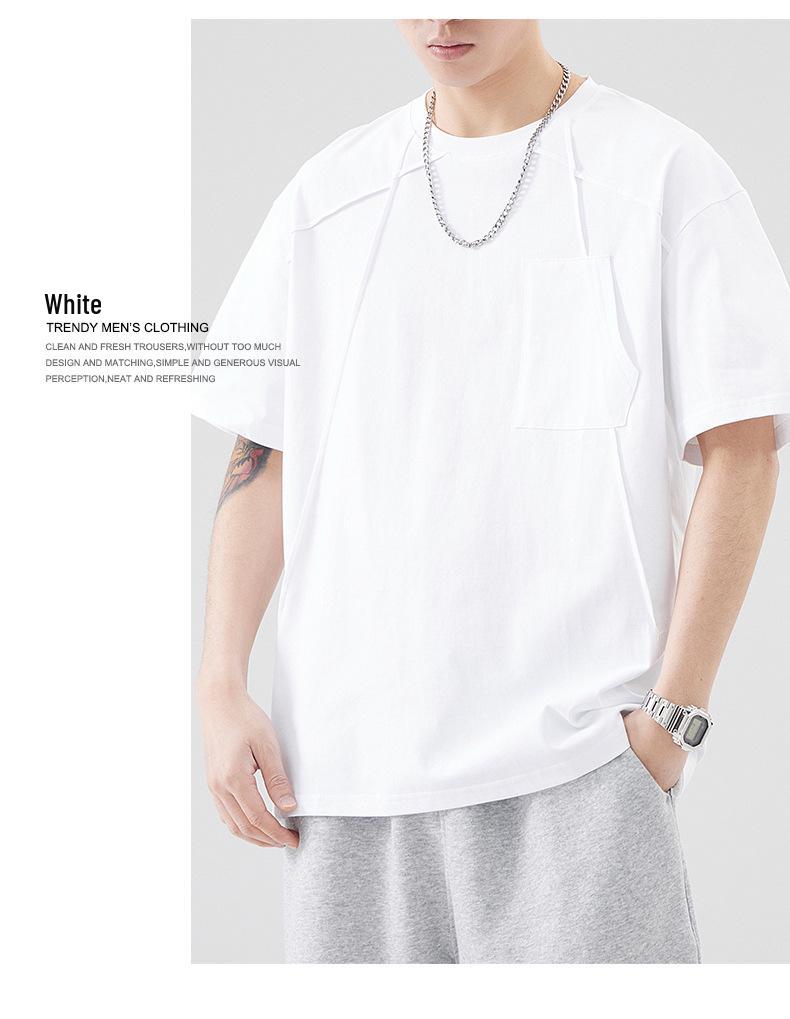 An Yang Pánské černé sešívané letní tričko s krátkým rukávem: Niche Jednobarevný design