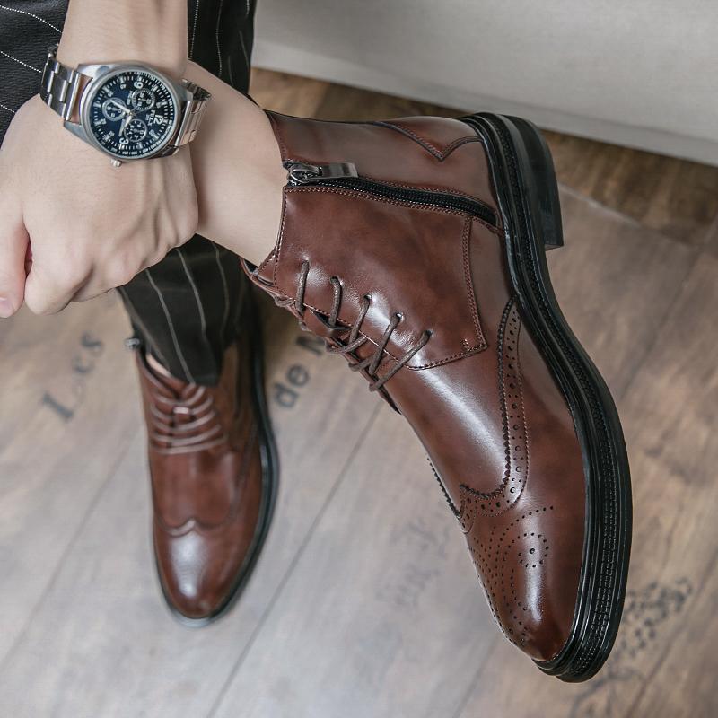 Fashion Winter Boots Chelsea Men Boots Casual Breathable Men Boots Fashion Block Style Ankle Boots for Male Non-slip Business Mens Boots