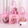 4/8pcs Pink Christmas Tote Bags with Handles,Santa Claus Elk Bell Pattern Reusable Gift Bag,Grocery Shopping Bag,Pink Packaging
