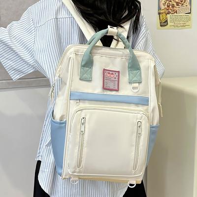 School Bag New Contrasting Color Laptop Backpack Junior High School College Student Campus Backpack Popular Girl School Bag