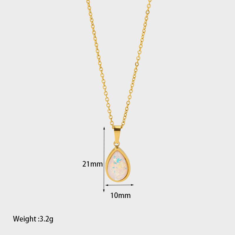Titanium Steel Versatile Water Drop Pendant Necklace Imitation Opal Opal Light Luxury Sweater Chain High Color Retention золотой