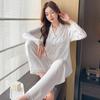 Women's Spring and Autumn Lace Loungewear Ladies 2-piece Long Sleeve Pajamas Set Summer Thin Ice Silk Homewear