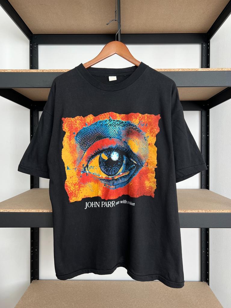 Unisex shirt Cotton Oversize Large Size Vintage 90s John Parr Man With a Vision Black T-shirt Sz XL