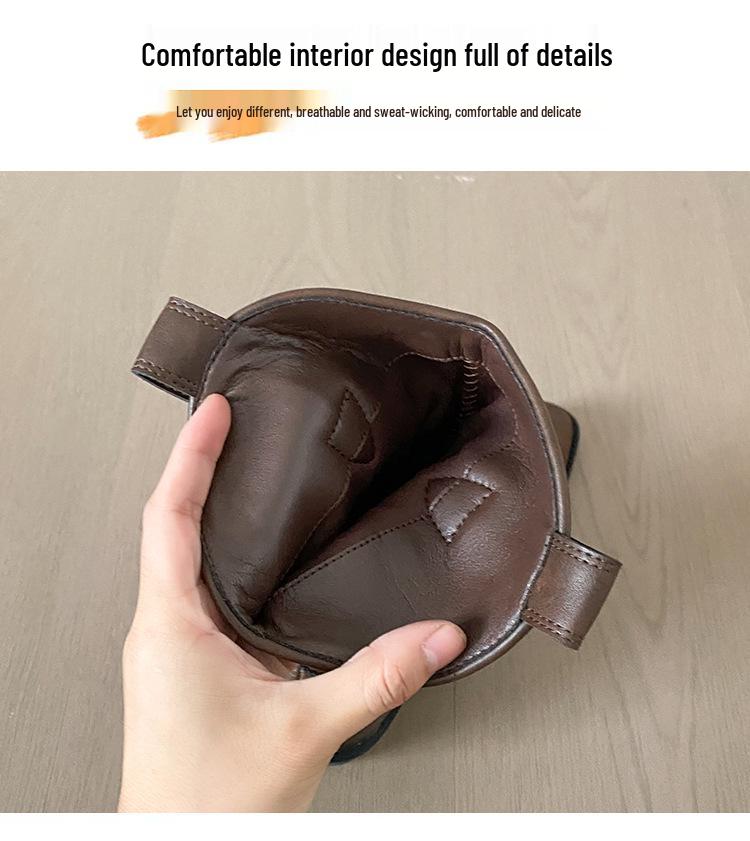 Stiefel im Scheunenstil, mittelhoch, Reitstiefel: Melaard Klobiger Absatz, Spitze Zehenpartie, Retro Slouchy Slip-On Stiefeletten