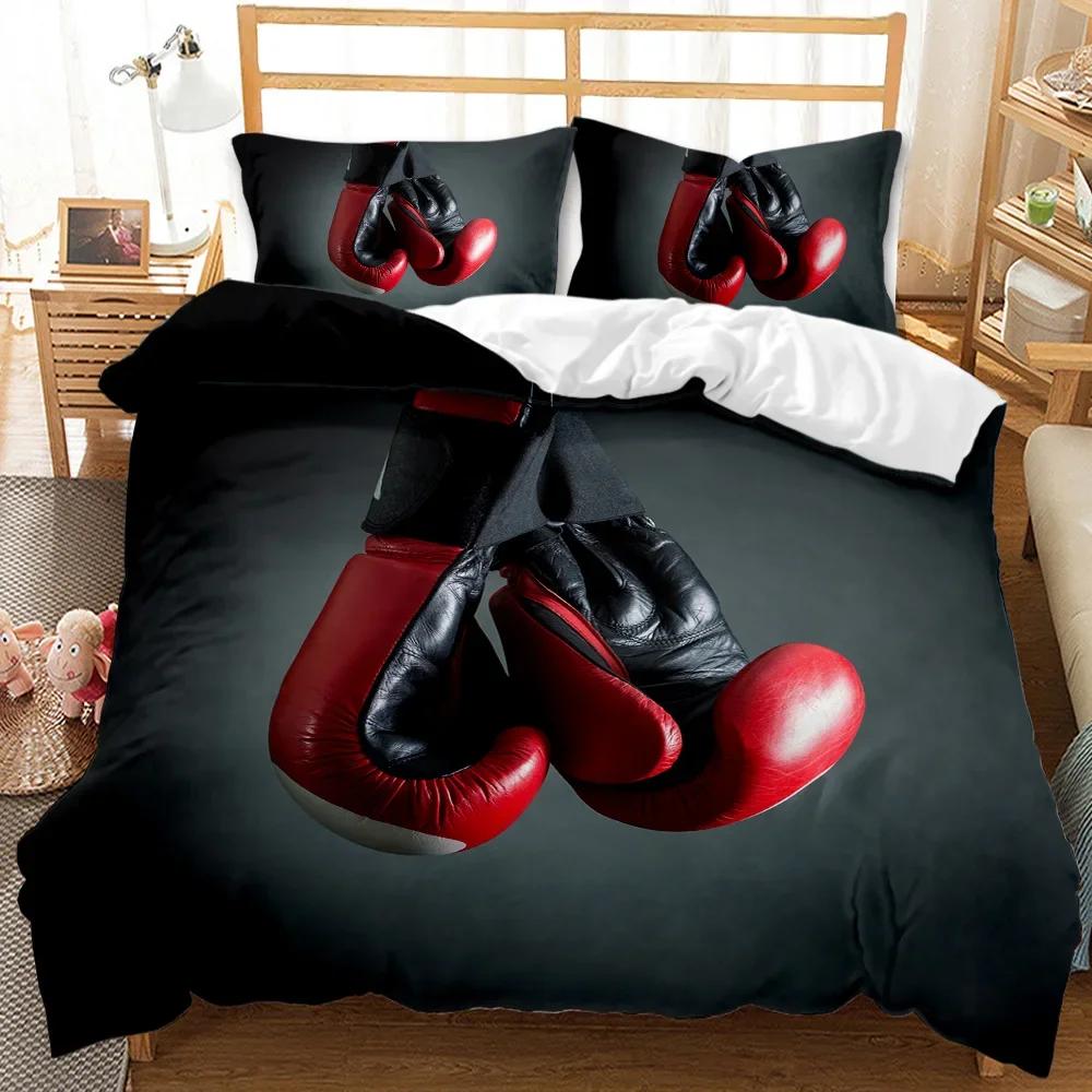 Boxing Gloves Duvet Cover Queen/King Size For Kids Teens Boys Men Adult Sports Boxing Game Competitive Duvet Cover, Black Red