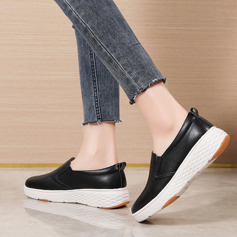 Slip-on Women Loafers PU Leather Waterproof Casual Shoes Non-slip Walking Shoes White Nurse Shoes