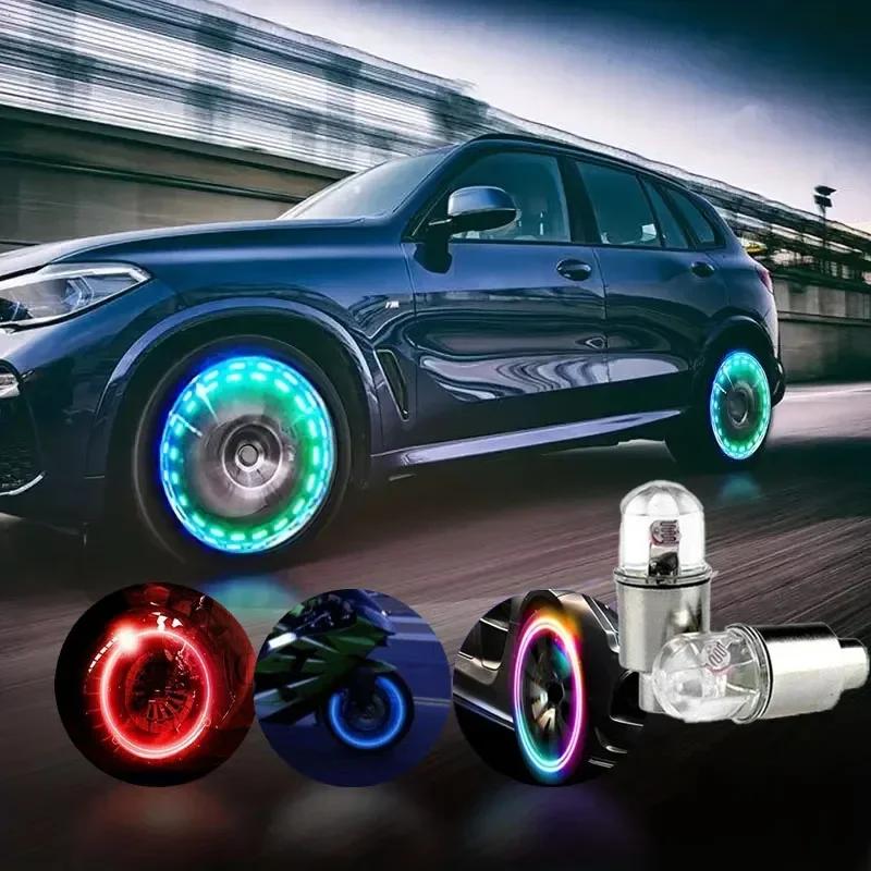 Colorful LED Wheel Lights for Cars, Motorcycles & Bikes, Universal Tire Valve Cap Lamps, Cool RGB Glow, Auto/Bike Wheel Decor