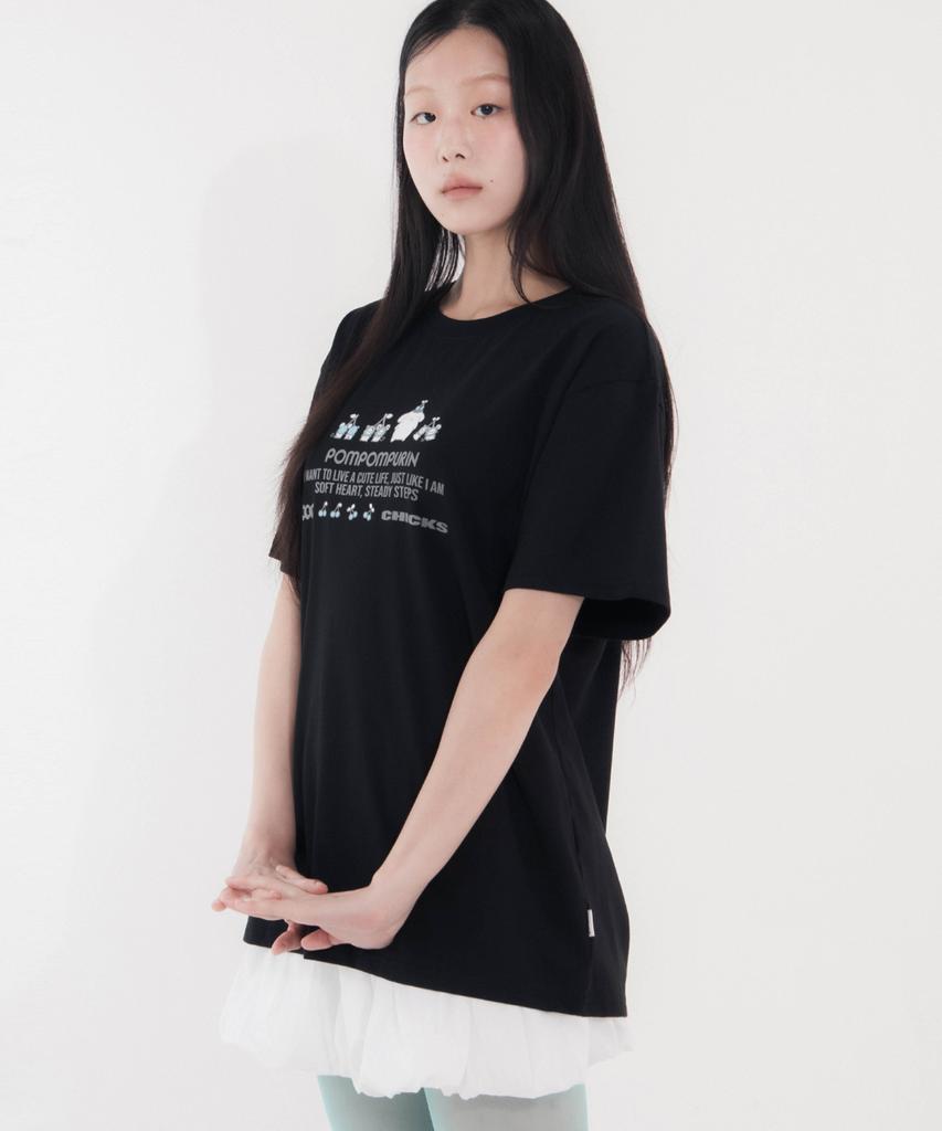 CHICKS Pompompurin Steady Oversized Short Sleeve T-Shirt Black