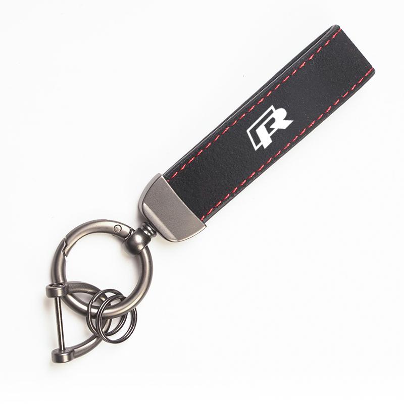 Car Tumbled Leather Keychain Alloy Keyring Pendant For VW GTI Polo Golf Passat B8 Tiguan Jetta T-ROC Touareg ID.3 Arteon CC B6. JJ2
