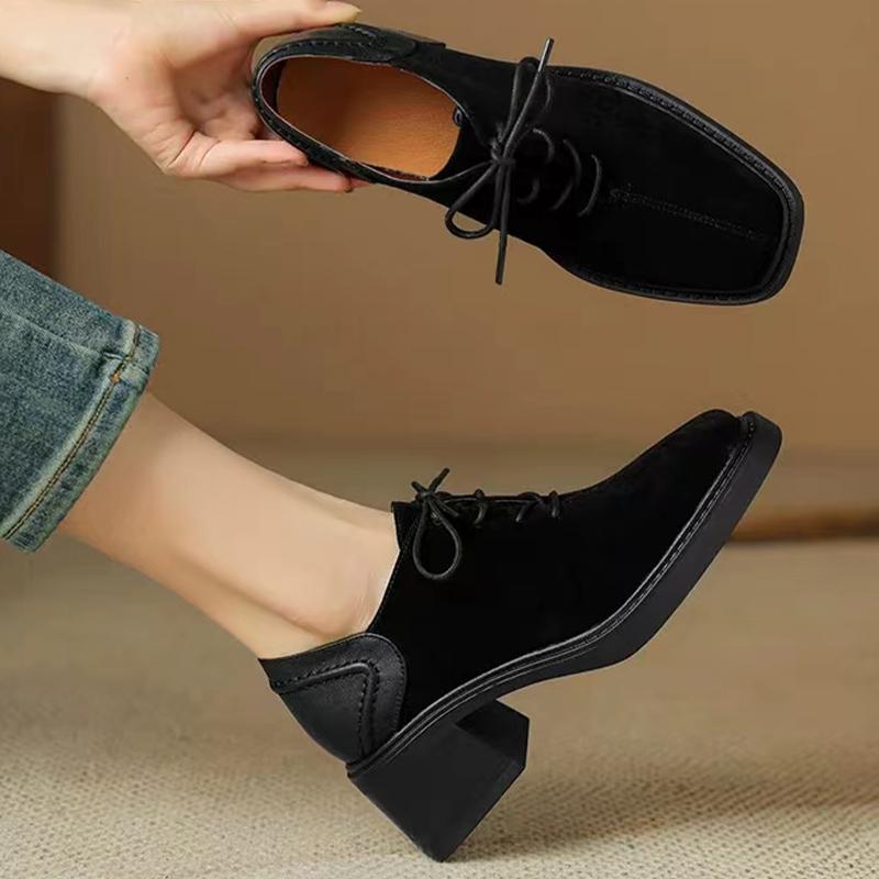 Suede Women Ankle Boots Square Toe High Heels Elehant Shoes Lace Up Chunky Winter Shoes 2025 Trend New Brand Pumps Botas Mujer