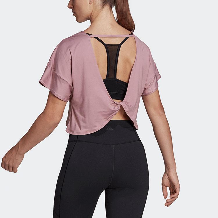 Adidas Solid Color Sports Fitness Short Sleeve T-Shirt Women Tops Purple Pink HD9559