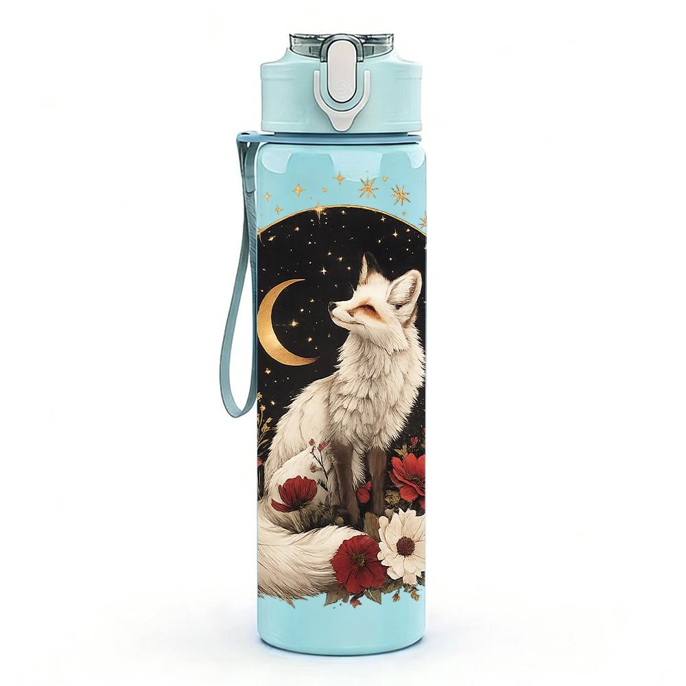 1PC Cat Moon Night Wild Art Print 750ml Color Plastic Sports Water Bottle Leakproof Flip Straw Lid Suitable for Sports Office Home Use