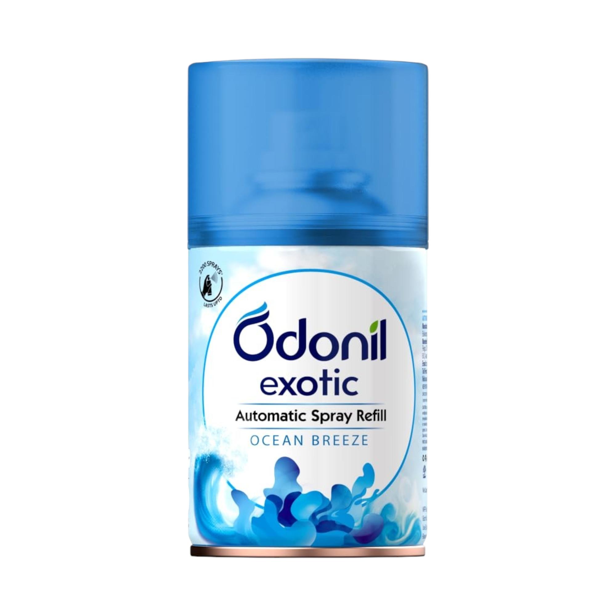 

Dabur Odonil Exotic Автоматический спрей-освежитель 225 мл Океанский бриз | В 2 раза более стойкий аромат | Подходит для всех устройств | 2200 распылений | Хватает до 60 дней