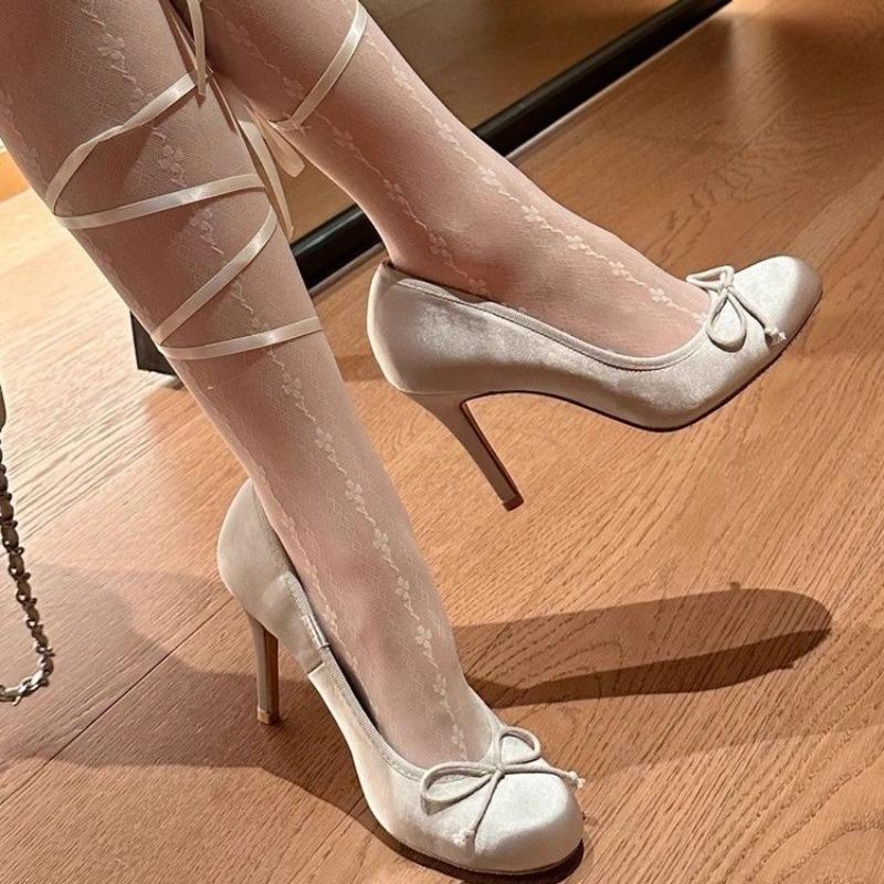 

Fashion Women s Fashion Slim Heel Shoes Spring New Round Head Shallow Mouth Butterfly Knot Anti-slip Wear-resistant High Heels 35
