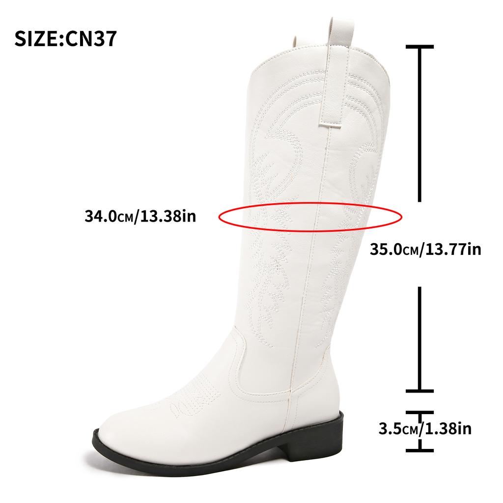 Fashion Aphixta Embroider Mid-Calf Modern Boots 3.5cm Square Heel Totem Design Long Boot Shoes Round Toe Black Big Size 43 Western Boot