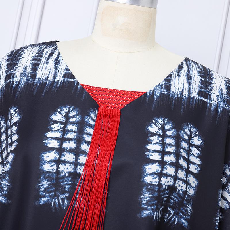 Oversized Women Batwing Sleeve Stitching Print Casual Loose Maxi Long Dress
