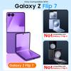Translucent Matte Protective Case with Tempered Glass Screen Protector for Samsung Galaxy Z Flip 7, Hinge Protection Slim Cover-Purple